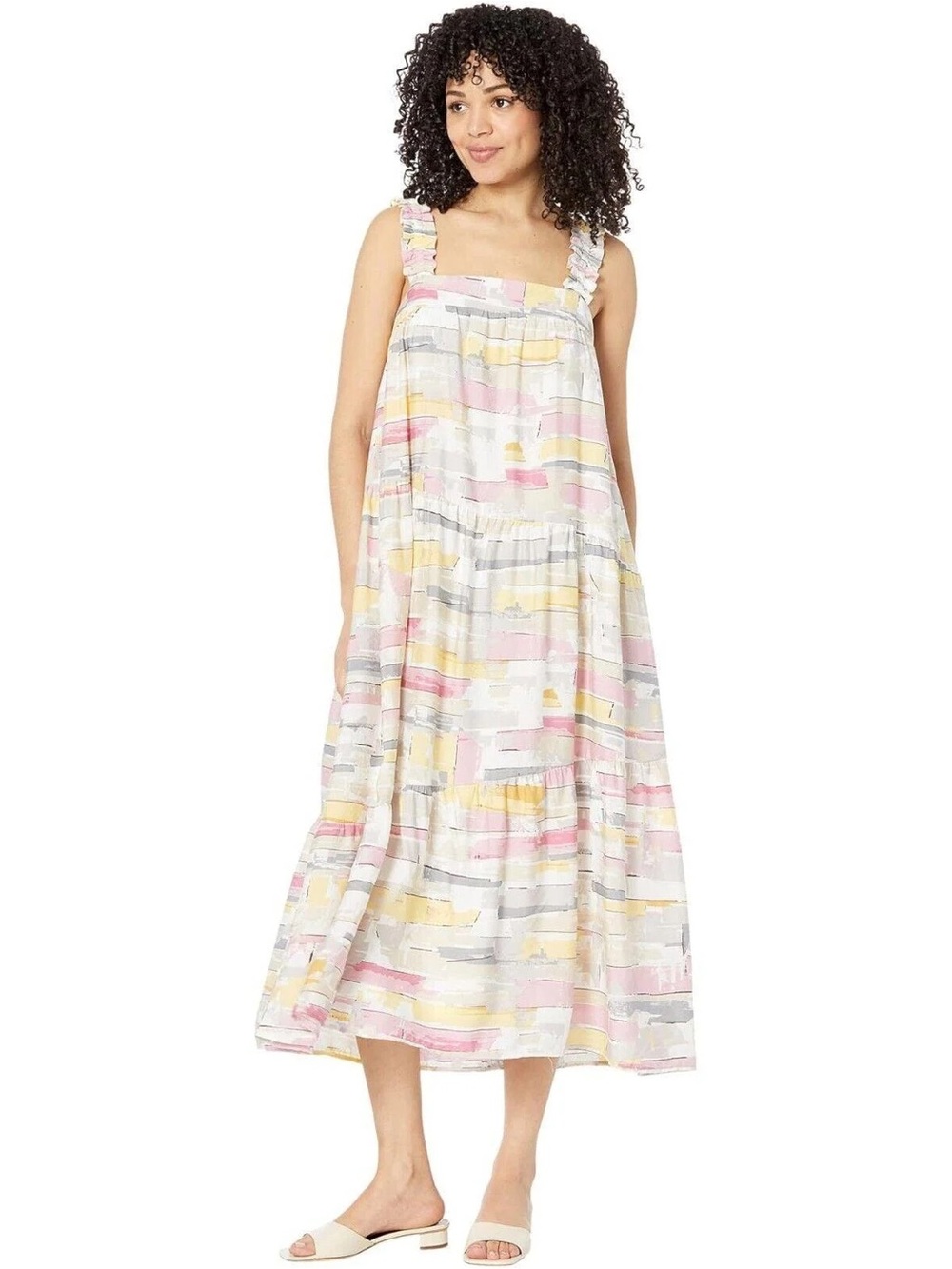 Moon River Sz S Tiered Printed Relaxed Midi Dress